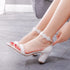 Elegant Pearl Lace Bridal Sandals with 7CM Thick Heels for Women