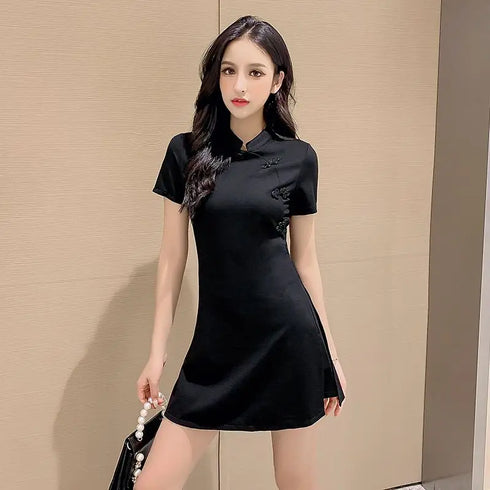 Women's Suit Chinese Style Outfits Matching Crop Top Shorts Two Piece Sets Summer Retro Cheongsam Lady Clothes