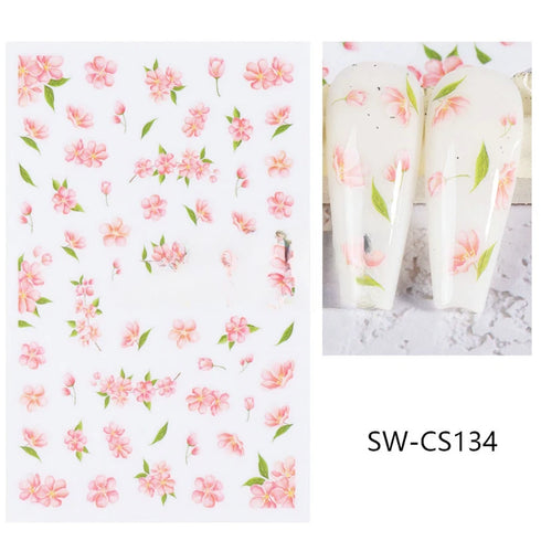3D Nail Art Stickers with Daisy, Cherry Blossom, Petals, Leaves, and Butterflies for Spring and Summer Manicure Decoration Tips - Slider Style Nail Polish Accessories