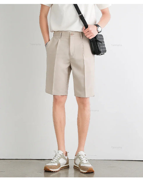 Summer Men's Suit Shorts Solid Color Business Casual Knee-length Pants