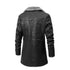 Men's Winter Fashion Long Thick Fleece PU Leather Windbreaker Jacket with Suit Collar, Casual Full-Length Coats for Stylish Men