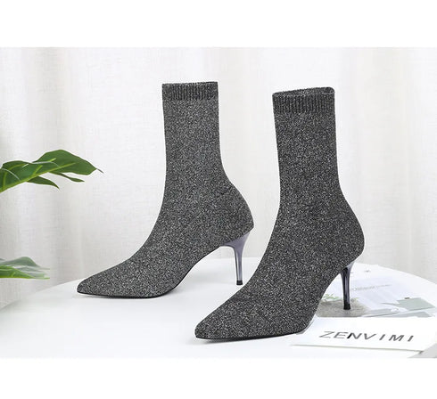 Sexy Sock Boots Knitting Stretch High Heels for Women Fashion Shoes Ankle Boots