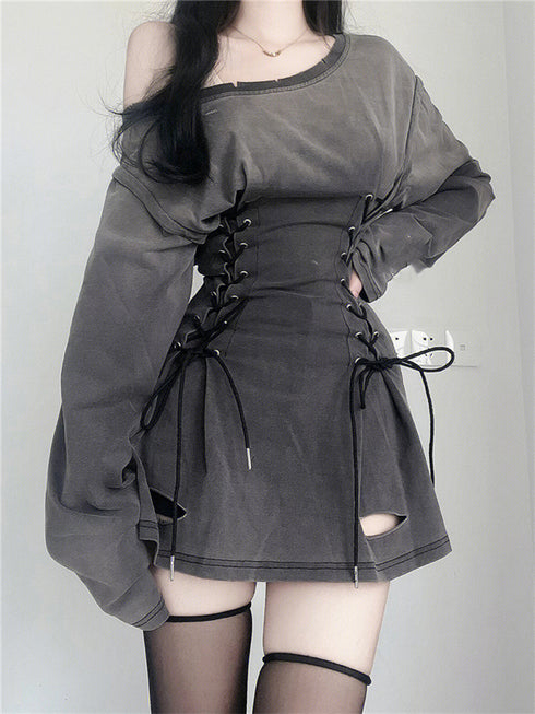 Fairycore Grunge Goth Corset Dress Women Aesthetic Streetwear Bodycon Y2k Indie Clothes