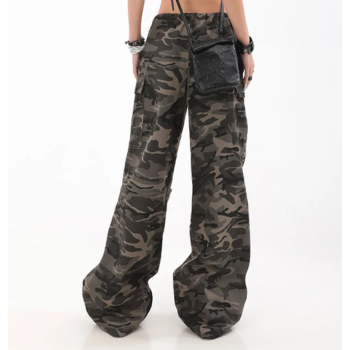 Casual Wide Leg Pants for Women - Y2K Hip-Hop Cargo Overalls with Camouflage Design, Perfect for Fall Outfits and Grunge Style Inspiration