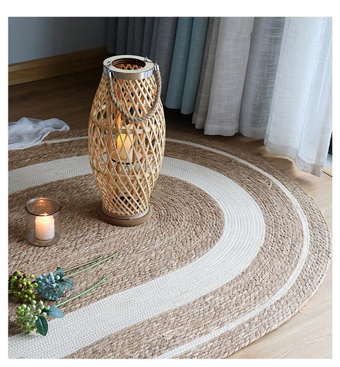 Woven Rattan Round Carpet Natural Straw Rug for Living Room Bedroom Floor Mat