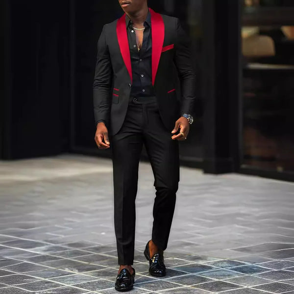 Men's Fashion Business Casual Slim Fit Two-Piece Suit Jacket and Trousers