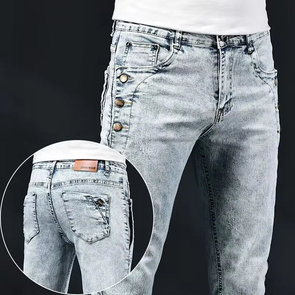 Slim Skinny Jeans Men Elastic Korean Design Fashion Denim Trousers