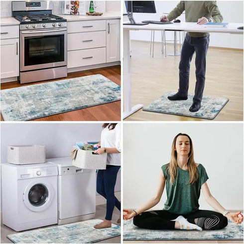 Kitchen Letter Print Area Rug Non-Slip Flannel Carpet Machine Washable for Home Living Room Bedroom