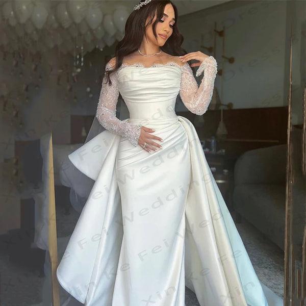 Elegant Women's Satin Bridal Dresses Mermaid Lace Gowns
