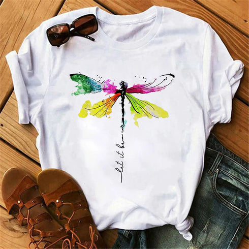 Womens Butterfly Tree Print Harajuku T-Shirt Casual Short Sleeve Summer Top