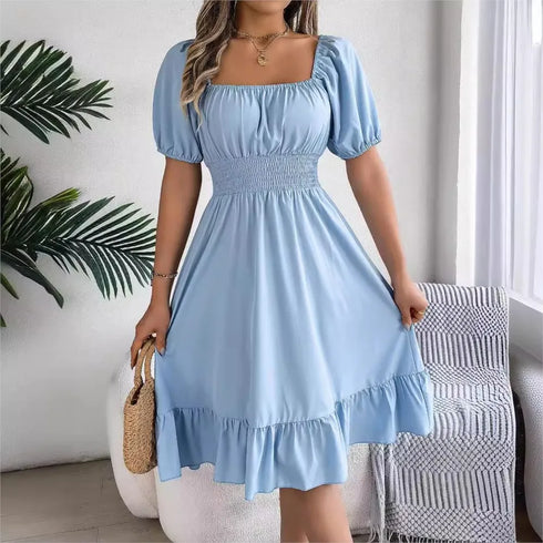 Women's Midi Dresses Casual Square Neck Ruffle Edge Dress