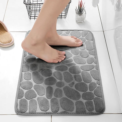 Pebble Embossed Coral Velvet Bathroom Non Slip Mat Quick Drying Machine Washable Floor Rug