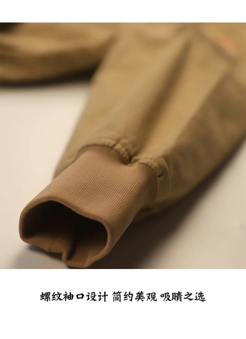 Men's Tactical Lightweight Military Cotton Bomber Jacket - Spring and Autumn Khaki Fury WW2 Tanker Style with Zipper Closure and Pockets for Outdoor Travel