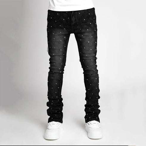 Stretchy Personality Stacked Denim Pants for Men – Fashion Pearls Rhinestone Skinny Jeans