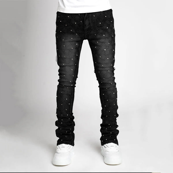 Stretchy Personality Stacked Denim Pants for Men – Fashion Pearls Rhinestone Skinny Jeans