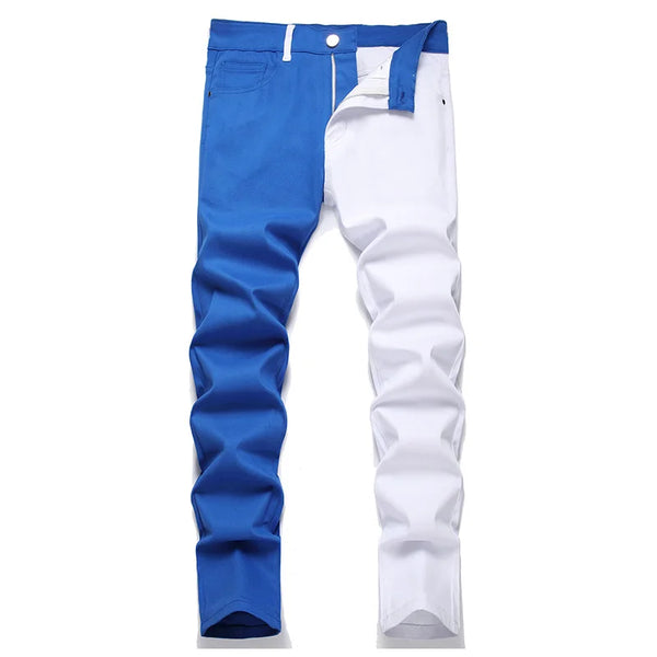 Mcikkny Men Fashion Casual Jeans Pants Color Block Denim Trousers