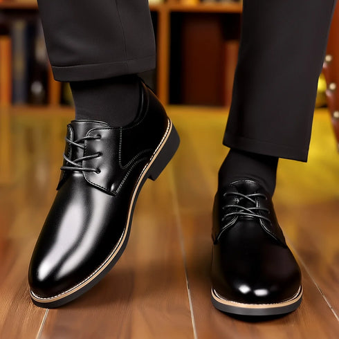 Large Size Leather Business Dress Shoes for Men Soft Sole Derby Style Wedding Footwear