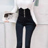 Beige Super High Waist Pencil Jeans Women Korean Slim Denim Pants