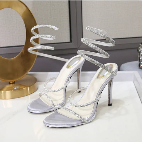 Rhinestone Snake Stiletto Gladiator Sandals For Wedding
