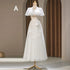 Backless A-Line Bridesmaid Dress With Puff Flower Appliques And Tulle Ankle-Length
