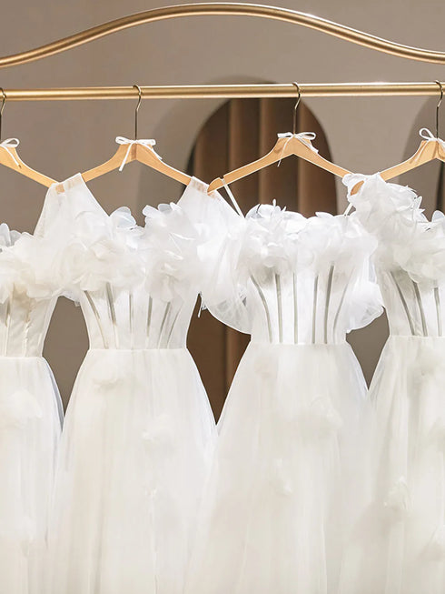 Backless A-Line Bridesmaid Dress With Puff Flower Appliques And Tulle Ankle-Length