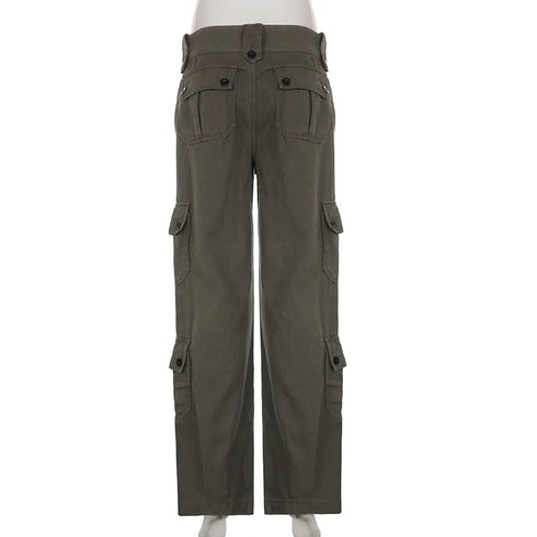 Vintage-Inspired Low Waist Y2K Cargo Pants for Women - Trendy Straight Denim Jeans with Pockets for Effortless Streetwear Looks and Fall Outfits with Jeans