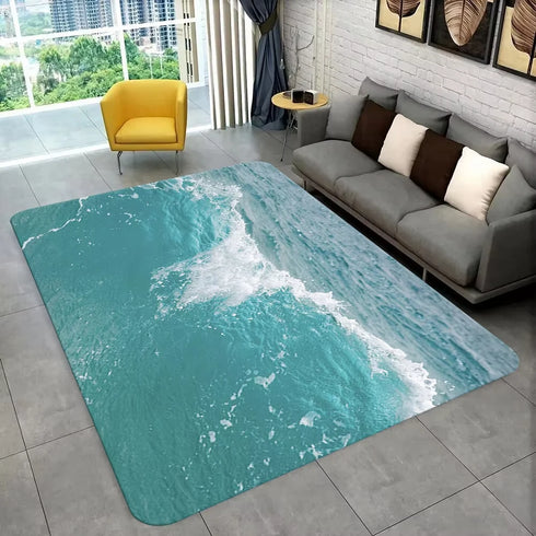 3D Beach Wave Inspired Carpet Area Rug for Living Room Decor and Home Use