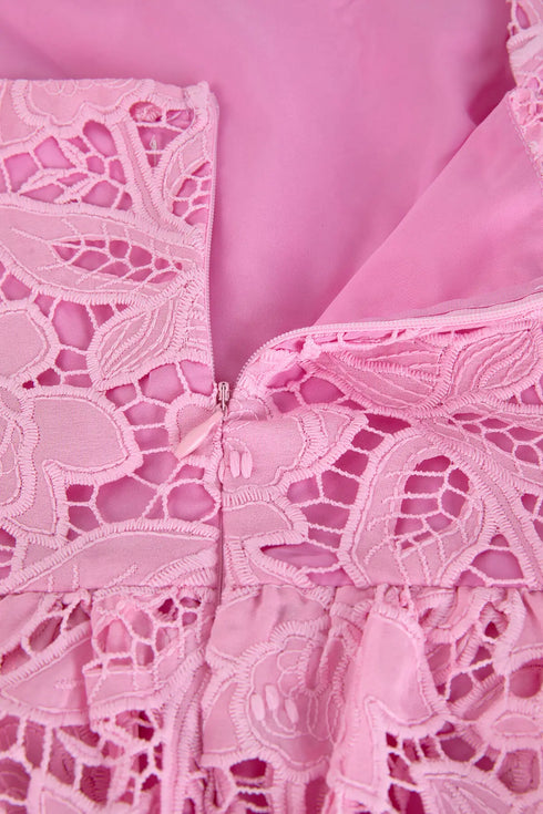 Embroidery Lace Long Cake Dress for Women Evening and Birthday Parties