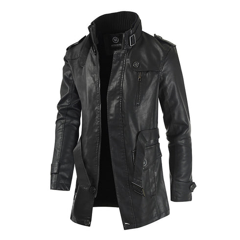 Men's Casual Fleece-Lined Leather Windbreaker Coat - Stylish Moto & Biker Jacket for Autumn and Winter Wear