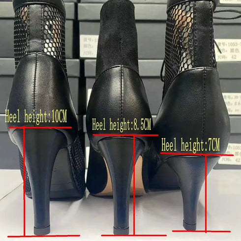 Sexy High Heels Hollow Mesh Sandals for Summer Fashion Comfort Peep Toe Stilettos Jazz Dance Female Shoes Plus Size