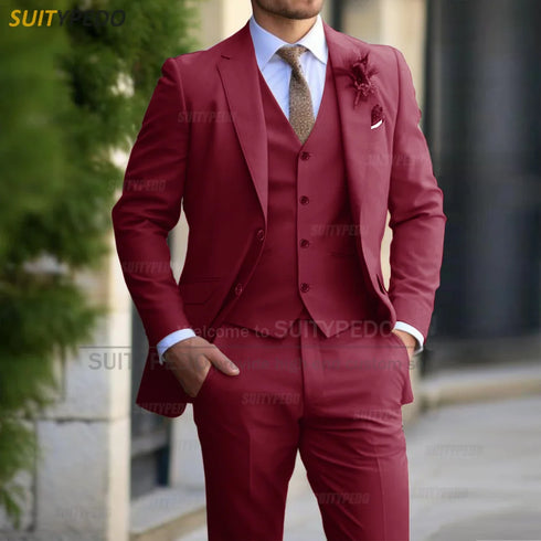 Elegant Three Piece Formal Suit Set for Men Wedding Party Business Attire