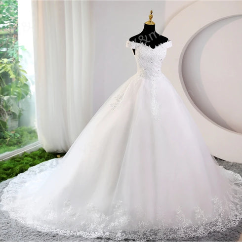 Plus Size Off Shoulder Lace Mermaid Wedding Dress With Train, Vintage Appliques Gown