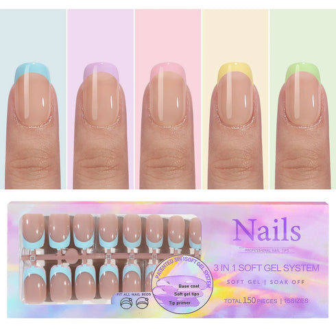 150Pcs Coffin Almond French False Nails Set - Reusable Acrylic Press On Nail Tips for Effortless Style and Glamour
