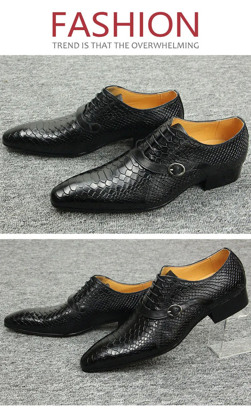 Elegant Men's Formal Oxfords with Serpentine & Metal Buckle for Weddings, Casual Leather Dress Shoes - Perfect Gift for Any Occasion