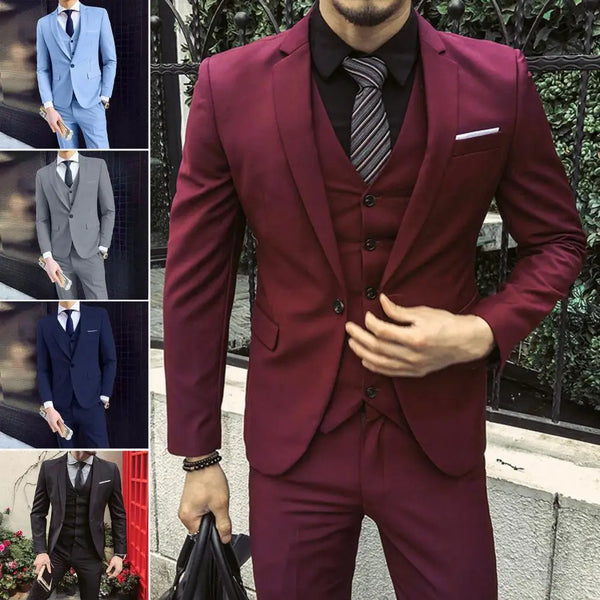 Men Three-Piece Suit Elegant Formal Business Suit Set