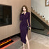 Purpled Elegant Pleated Bodycon Suit Dress for Women Chic Formal Dress