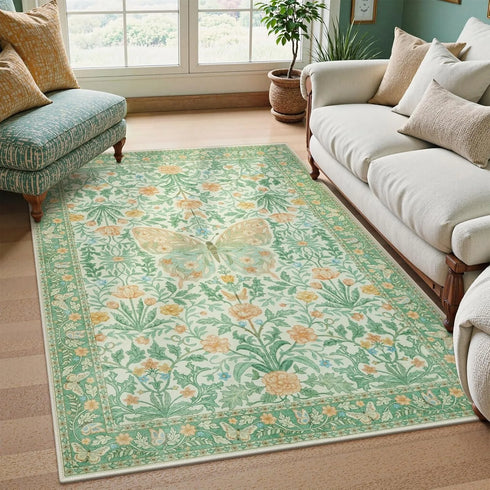 Floral Butterfly Area Rug for Bedroom and Living Room Soft Non-Slip Floor Mat