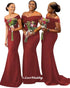 Off Shoulder Satin Mermaid Bridesmaid Dress With Ruched Detailing And Sweep Train
