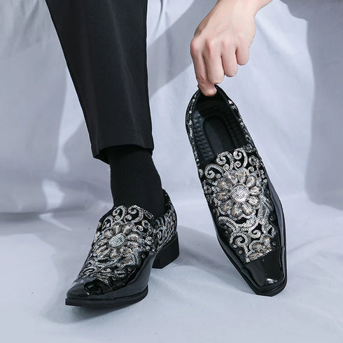 Luxury Patent Leather Loafers for Men - Designer Comfortable Embroidery Shoes Perfect for Wedding and Party, Breathable Formal Dress Footwear in Plus Sizes