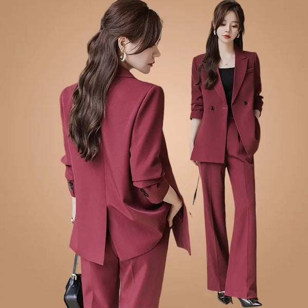 Elegant Women's Casual Blazers Coat and Wide Leg Pants Set - Professional Two Piece Suit for Autumn Style and Comfort