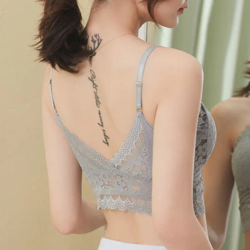 Luxe Lace Wireless Bralette for Women - Elegant Backless Camisole Crop Top Underwear with Floral Hollow Out Design, Perfect for Summer and Going Out
