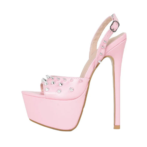 Sexy Peep Toe Platform Sandals Rivet Buckle Strappy Heels