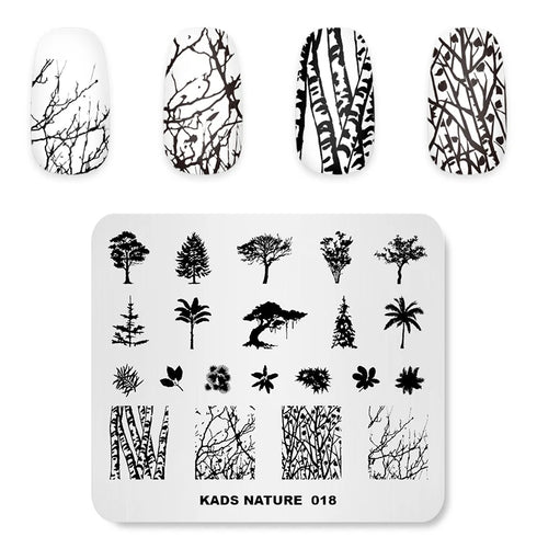 Nature-Inspired Nail Art Stamping Plate - Stainless Steel DIY Manicure Tool with Leaf and Umbrella Patterns for Stunning Nail Designs