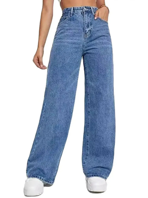 Baggy Straight Jeans For Women High Waisted Retro Style Flare Denim Pants Jeans Casual
