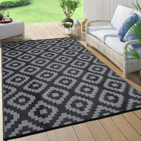 Outdoor Plastic Straw Rug Modern Geometric Waterproof Reversible Mat for Patio Porch Backyard Picnic