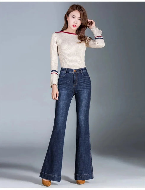 Autumn Winter Women’s Wide Leg Flare Jeans – High Waist Denim Trousers for Casual Fall Outfits and Styling Ideas
