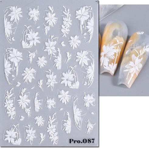 5D Embossed Nail Art Stickers - Semi-Transparent White Bowknots Adhesive Sliders for Creative Manicure Decorations and Nail Art Accessories