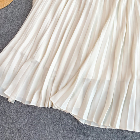 Runway Spring Pleated Chiffon Lace Party Long Dress Midi Dresses