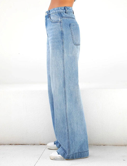 Loose Wide Leg Jeans for Women with Pockets – Perfect for Streetwear and Fall Outfits, Featuring Zipper Fly and Full Length Design, Ideal for Stylish Everyday Looks
