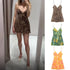 TRAF Women's Vacation Style Printed Silk Mesh V Neck Halter Mini Dress